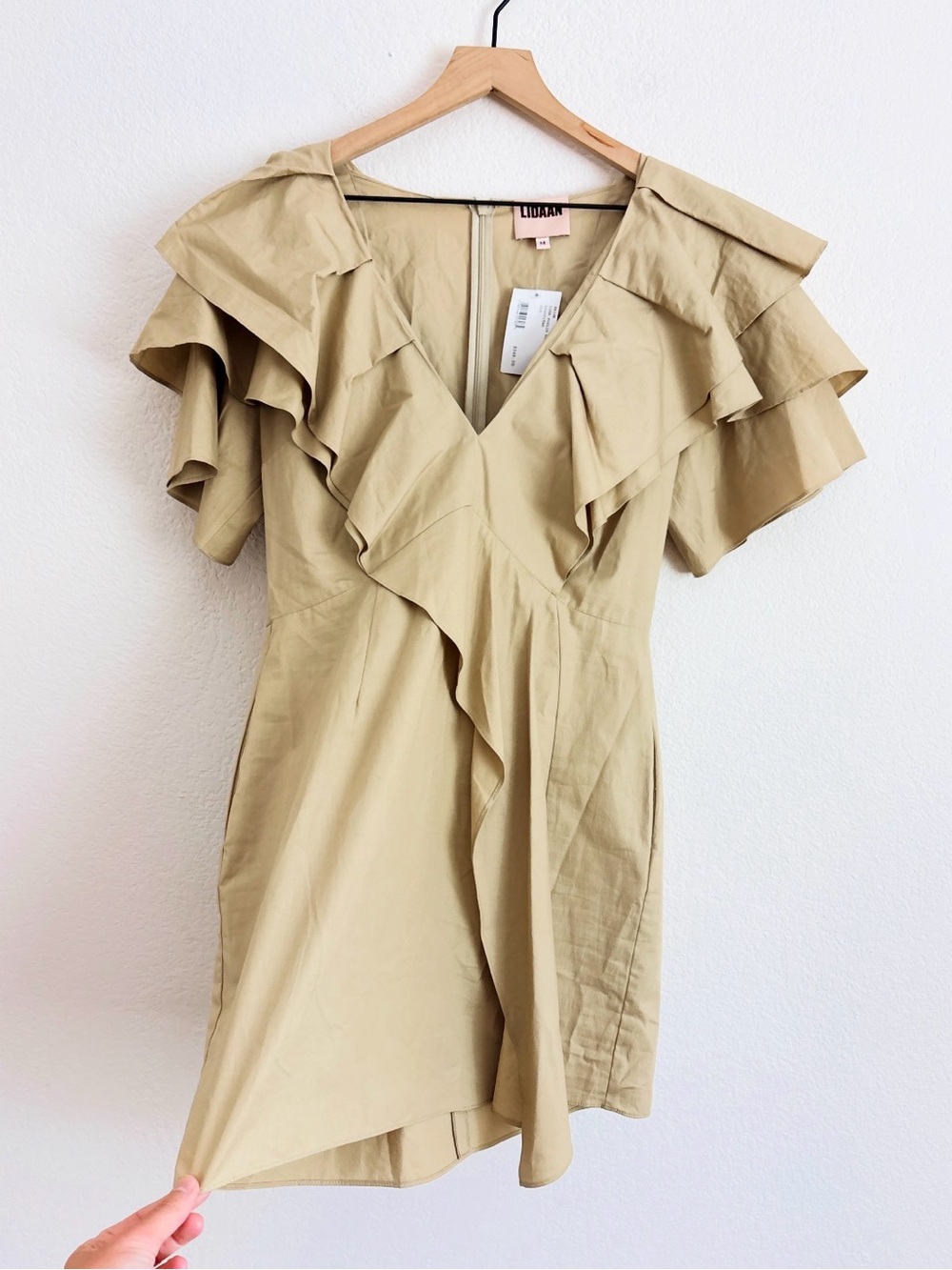 Lidaan Lina Ruffle Poplin Mini Dress in Beige